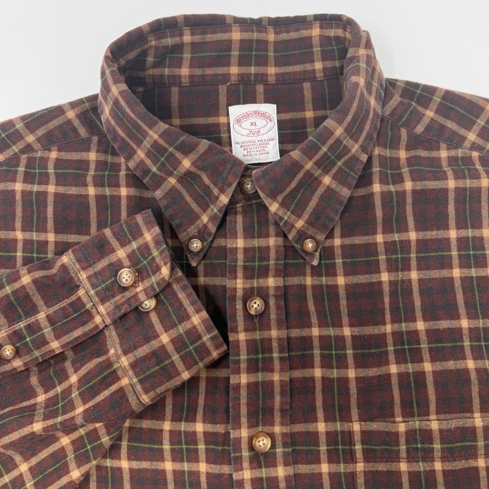 Brooks Brothers 346 Mens XL Brooks Flannel Cotton Wool‎ Plaid Button Down Shirt
